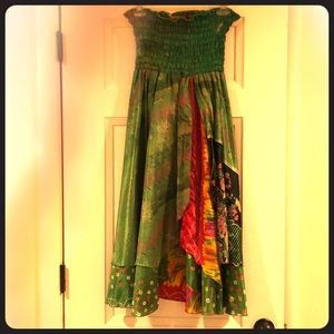 Green strapless layered summer dress